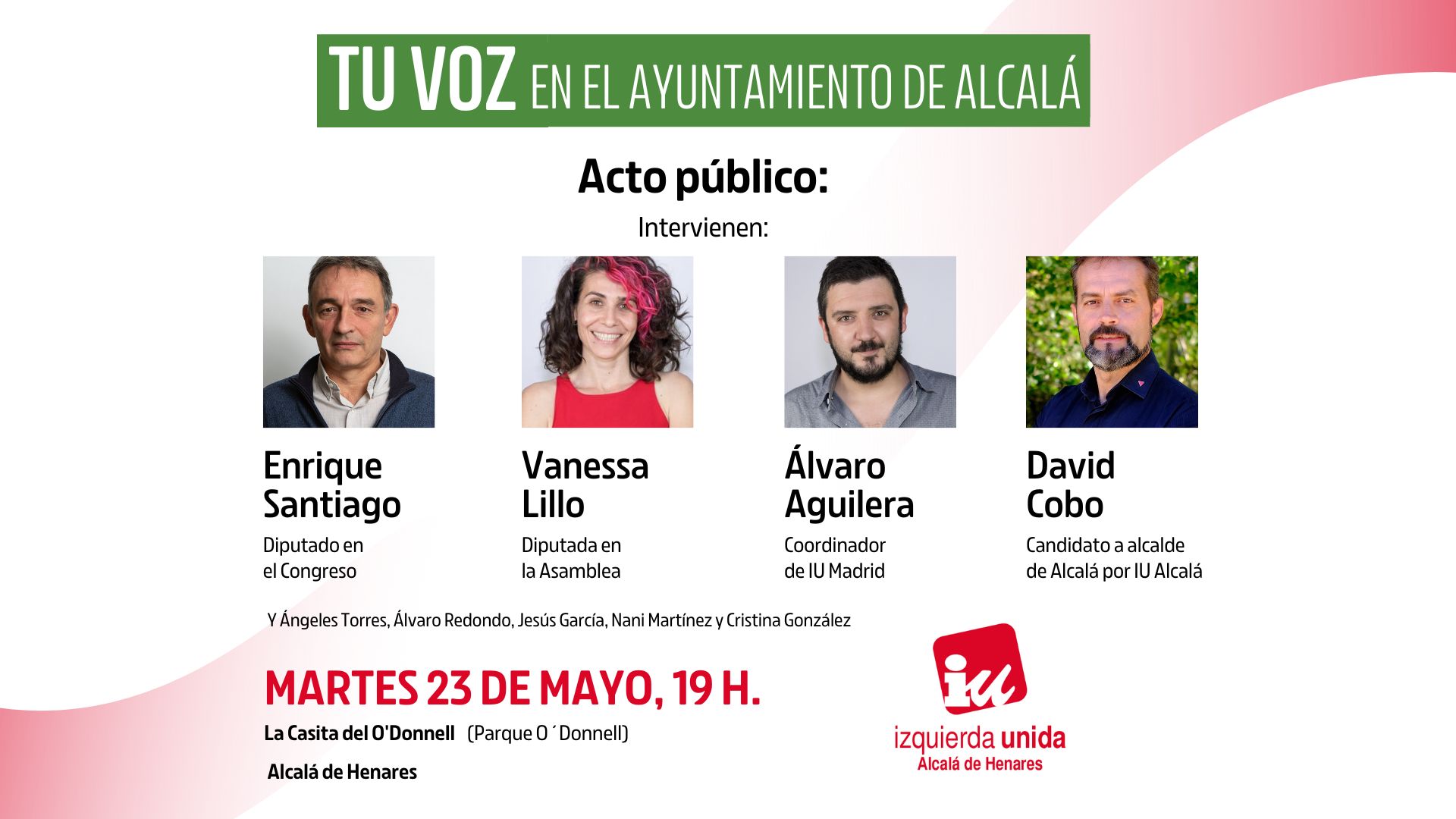 Enrique Santiago participará el martes junto a David Cobo en un acto de Izquierda Unida Alcalá de Henares en la Casita del Parque O ́Donnell
